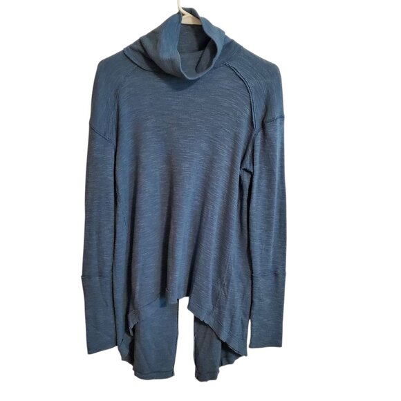We the Free People Blue Teal Color Turtle Neck Split Back Distressed Sweater S - Picture 1 of 13